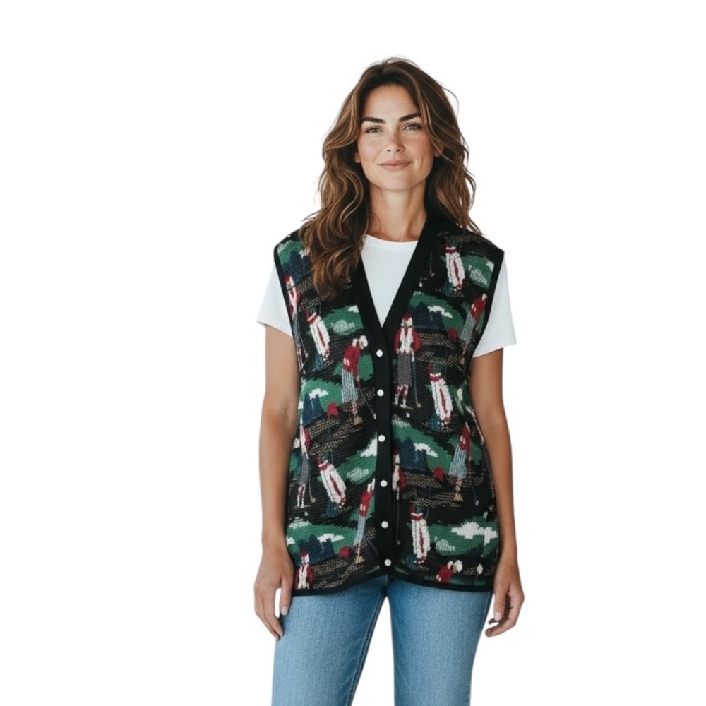 Vintage Golfing Women Print Novelty Twee Sweater Vest